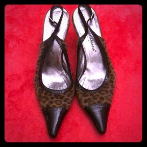 Dolce &Gabbana suede leopard print sling mid heel